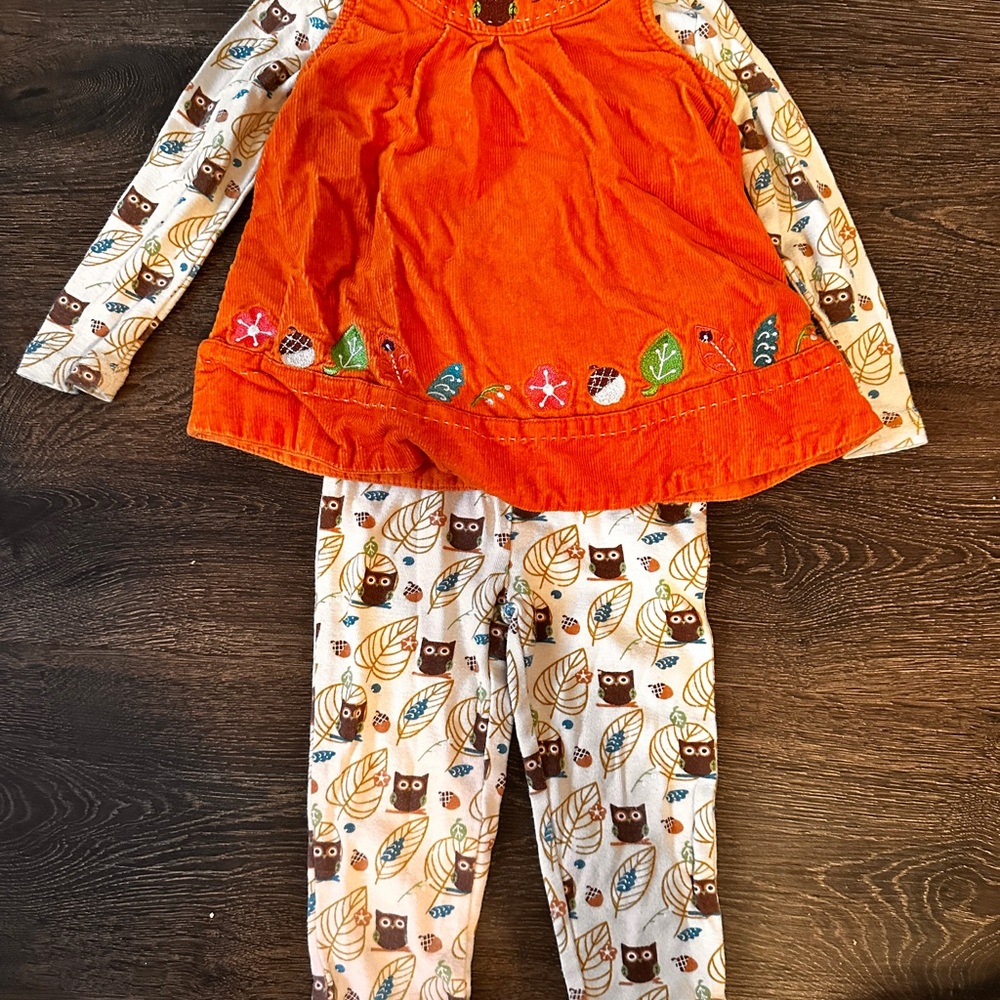 Cre8ions baby girl dress 2t toddler orange owl fall long sleeve pants 3 piece se